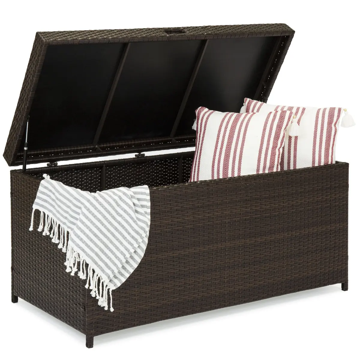 Indoor/Outdoor Wicker Storage Box W/ Steel Frame, Lift-Up Top - 136 Gallons 1