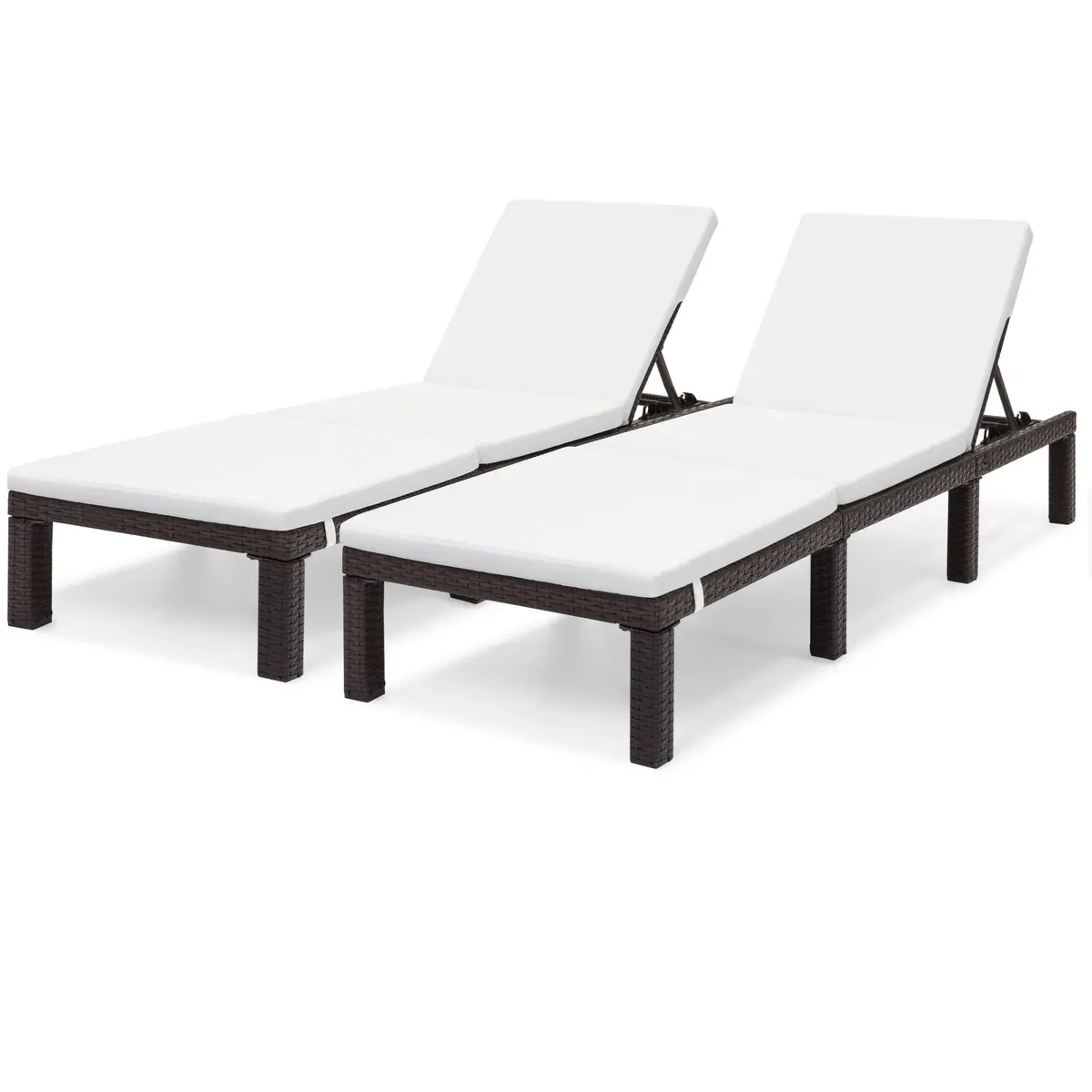 Set Of 2 Adjustable Chaise Lounge Chairs W/ Water-Resistant Cushions - White 1