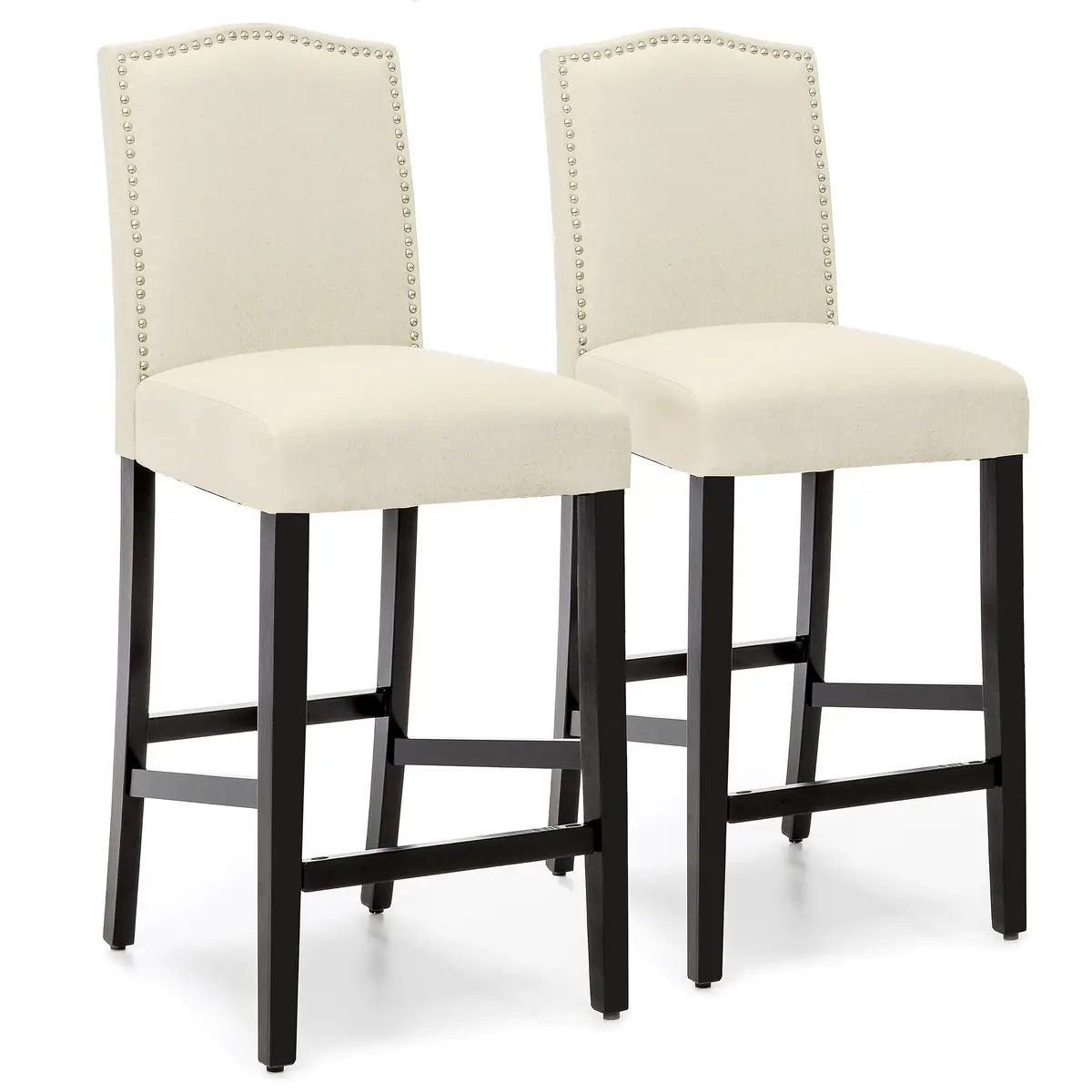 Set Of 2 30In Faux Leather Counter Height Bar Stools W/ Studded Trim Back 2