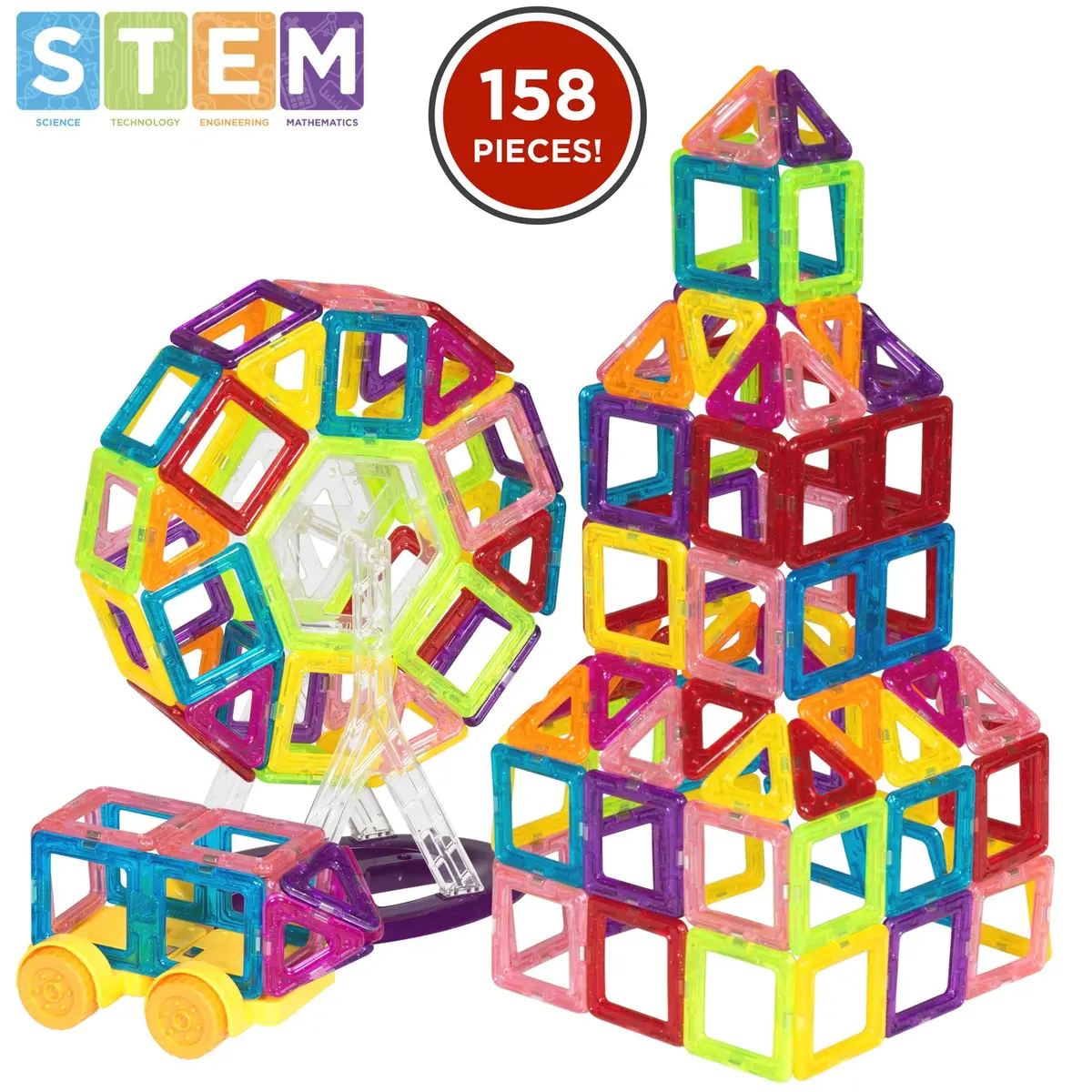 158-Piece Kids Clear Magnetic Building Block Tiles Toy Set - Multicolor 1