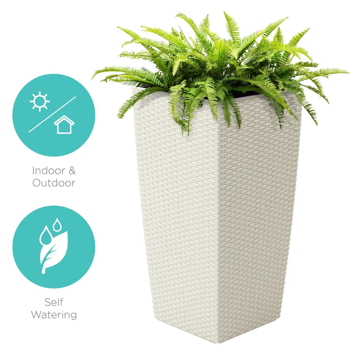 Indoor Outdoor Self-Watering Planter W/ Wheels, Water Gauge 1