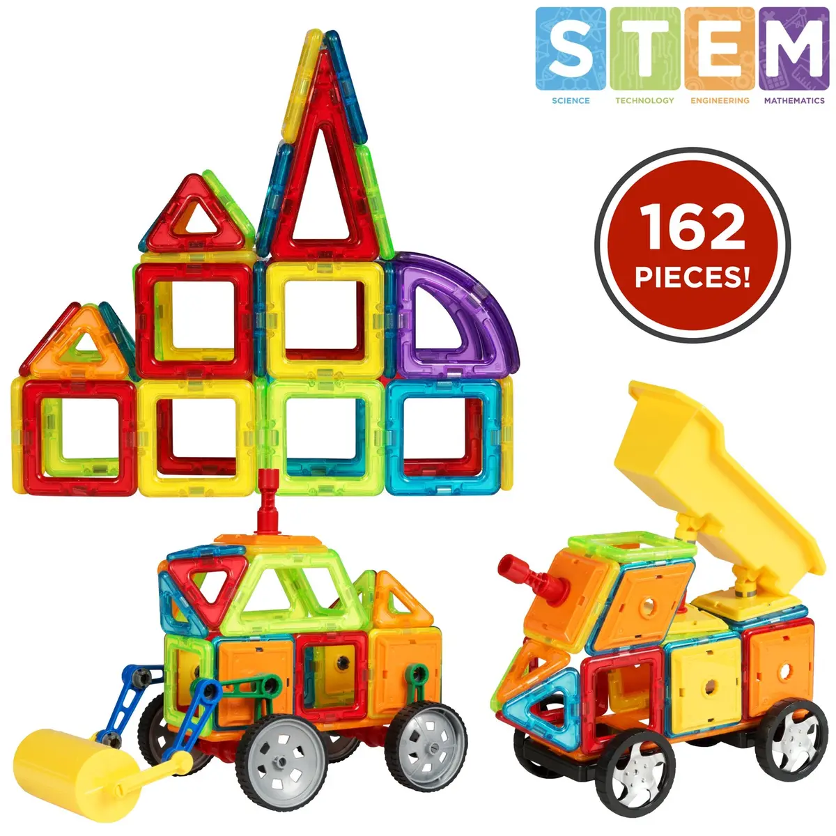 162-Piece Magnetic Toy Steamroller Dump Truck Building Set 1