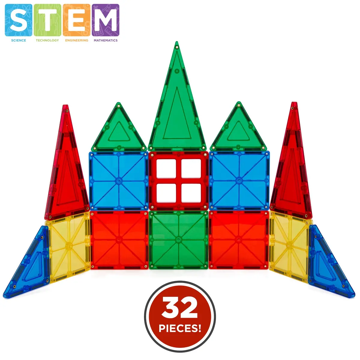 32-Piece Kids Magnetic Building Tiles Toy Set W/ Carrying Case 1