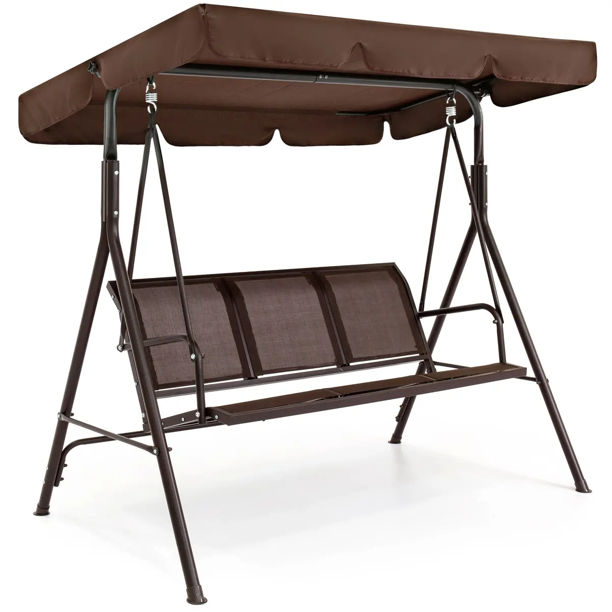 3-Seater Double Outdoor Canopy Swing Chair Bench W/ Mesh Seats 1