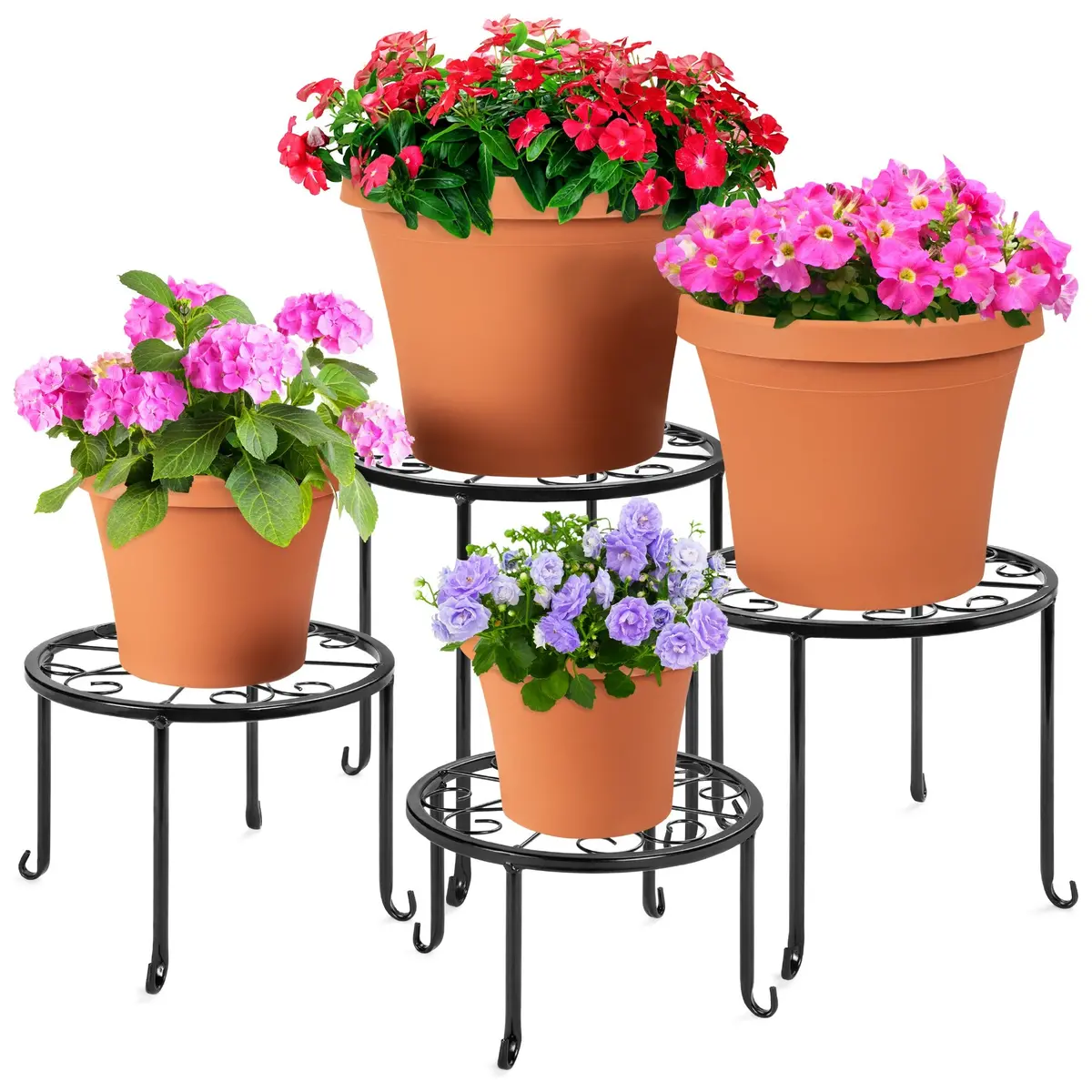 Set Of 4 Indoor Outdoor Metal Nesting Plant Stands, Flowerpot Holders 1