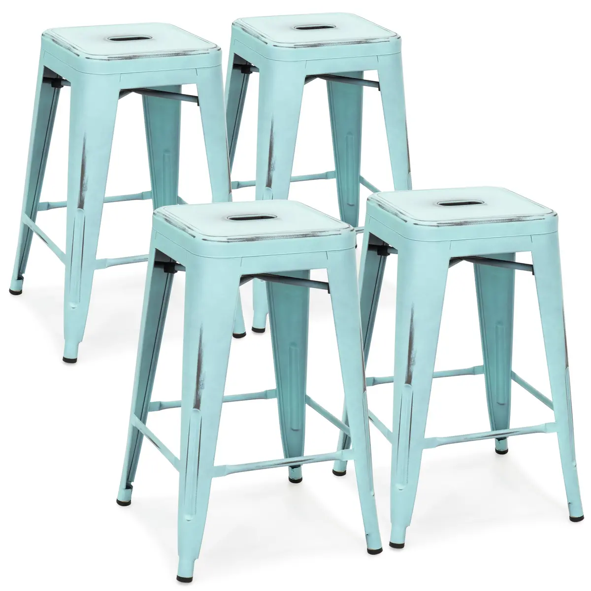 24In Set Of 4 Stackable Distressed Bar Stools 3