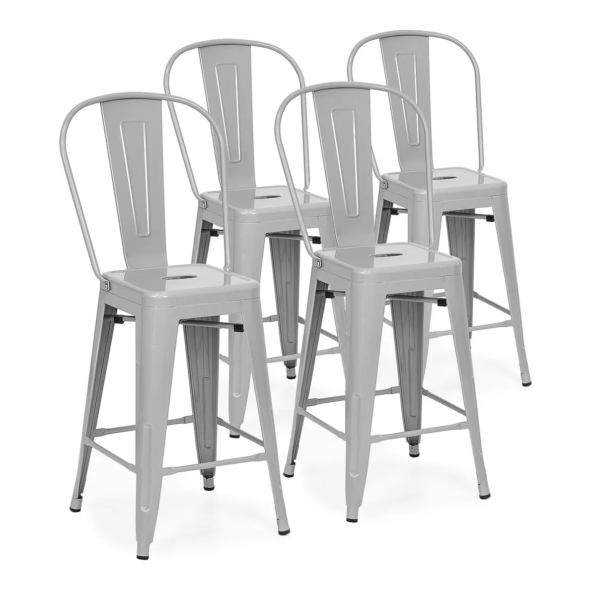 24In Set Of 4 High Backrest Industrial Metal Counter Height Stools - Silver 1