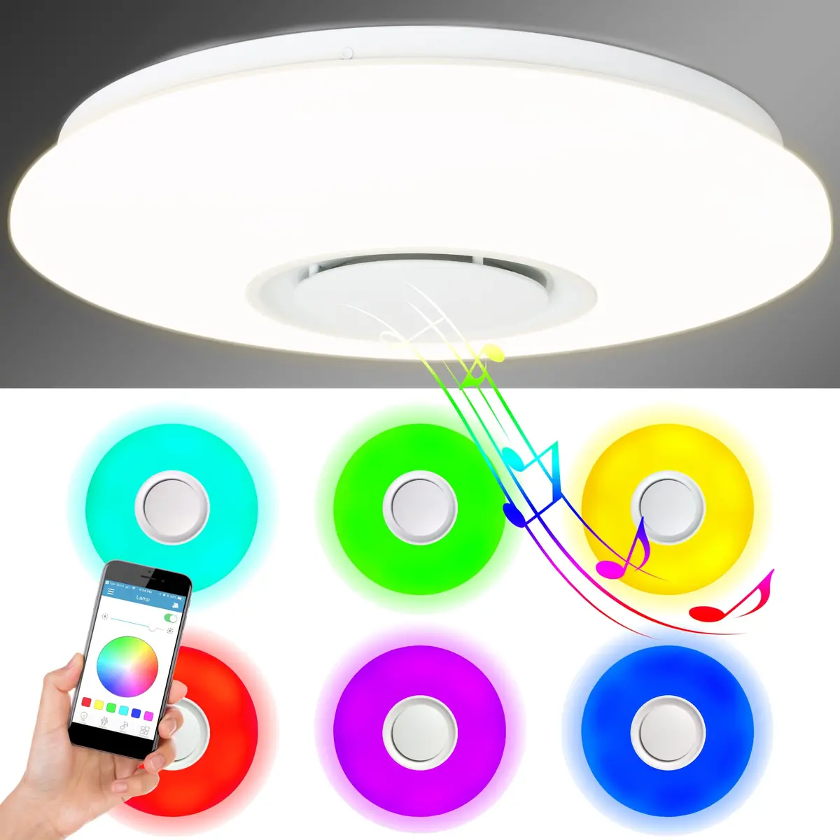 Color Changing Ceiling Light Alarm W/ Speakers, App Control 1