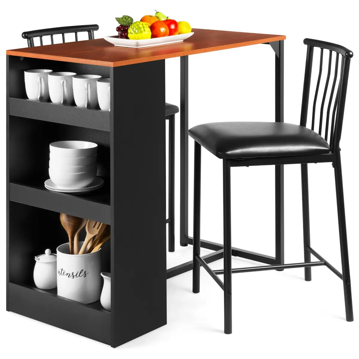 3-Piece Counter Height Kitchen Dining Table Set W/ Storage Shelves 1