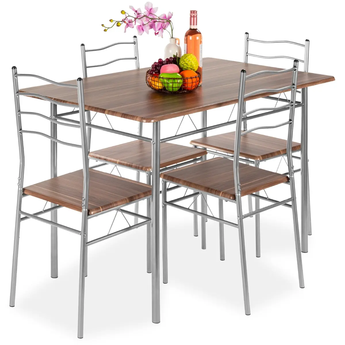 5-Piece Wooden Kitchen Table Dining Set W/ Metal Legs, 4 Chairs 1