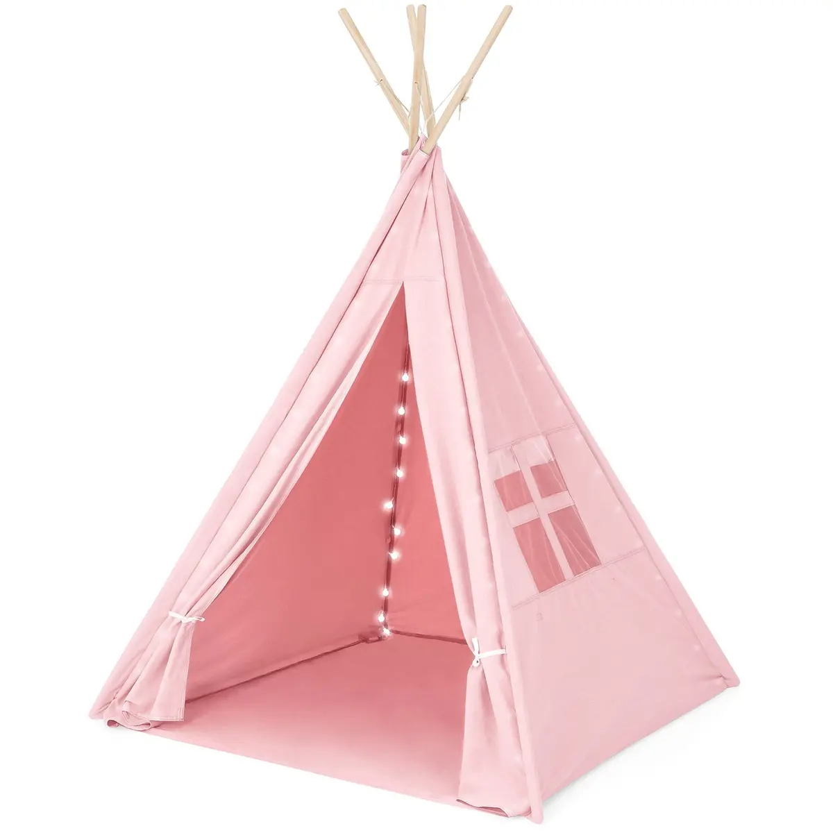6Ft Kids Cotton Pretend Teepee Play Tent W/ Led Lights, Carrying Bag 2