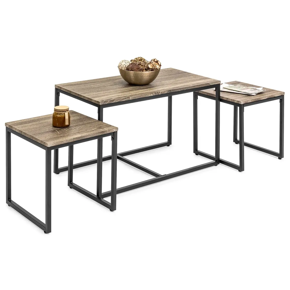 3-Piece Coffee Accent Table Set W/ 2 End Tables - Brown 1