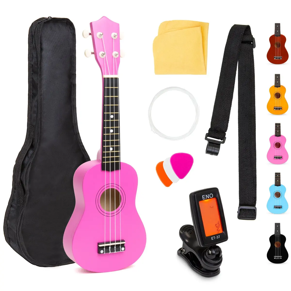 Acoustic Soprano Basswood Ukulele Starter Kit W/ Bag, Strap, Tuner 2