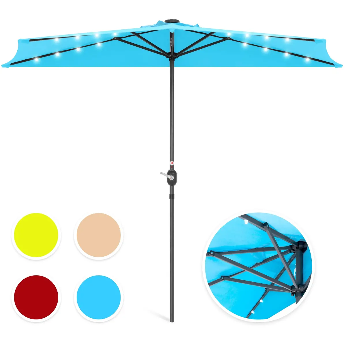 8.5Ft Outdoor Solar Led Half Patio Umbrella W/ Easy Crank 4