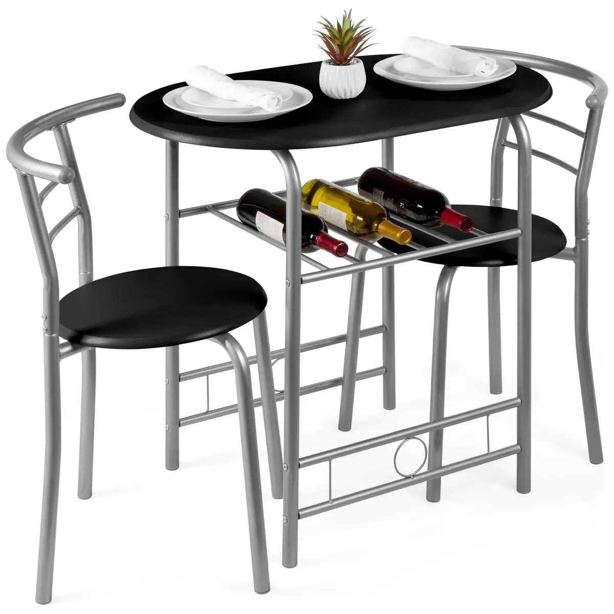 3-Piece Wooden Table & Chairs Dining Set W/ Lower Storage Shelf 3