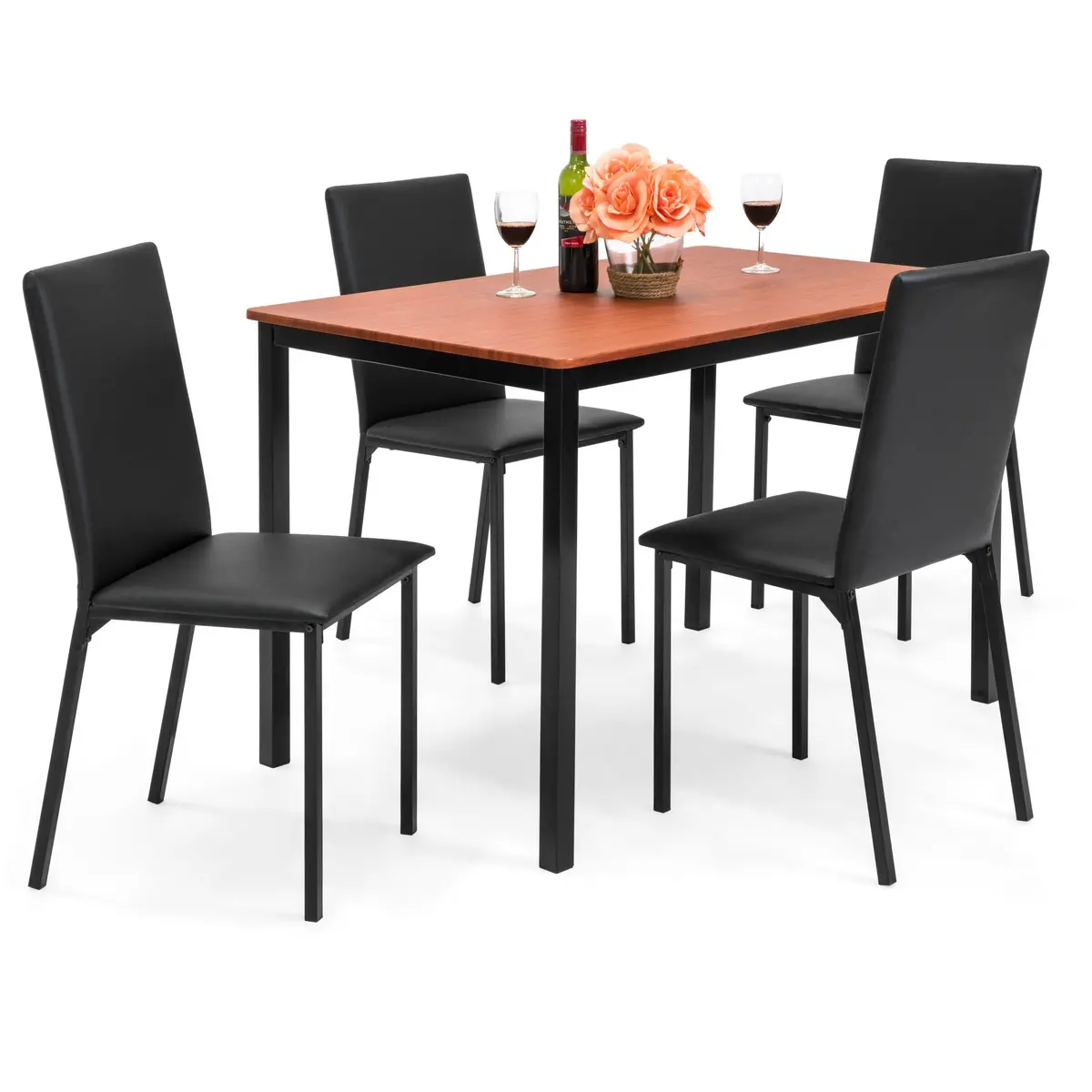 5-Piece Dining Table Set W/ 4 Faux Leather Chairs 1