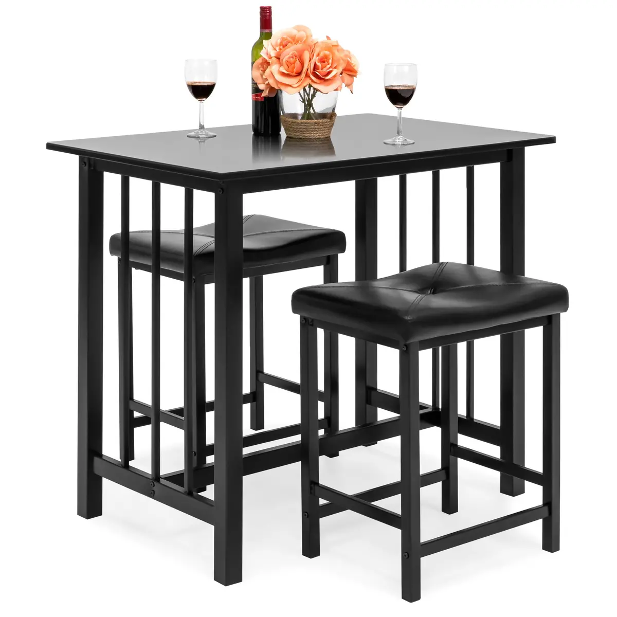 3-Piece Counter Height Dining Table Set W/ 2 Stools, Space-Saving Design 1