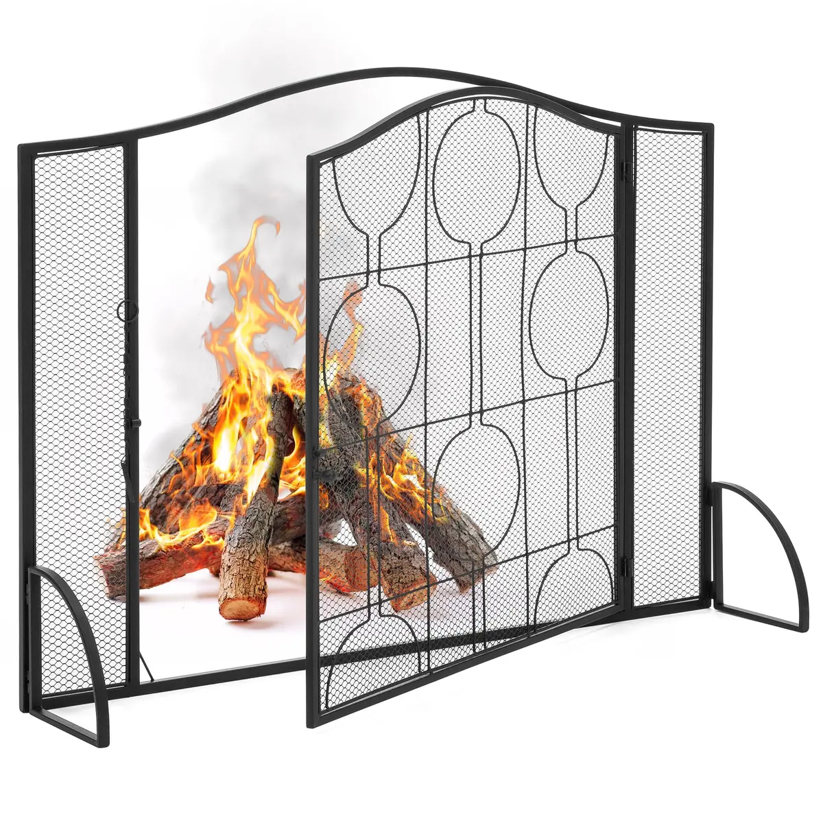 Single Panel 40X29in Steel Mesh Fireplace Screen W/ Locking Door 1