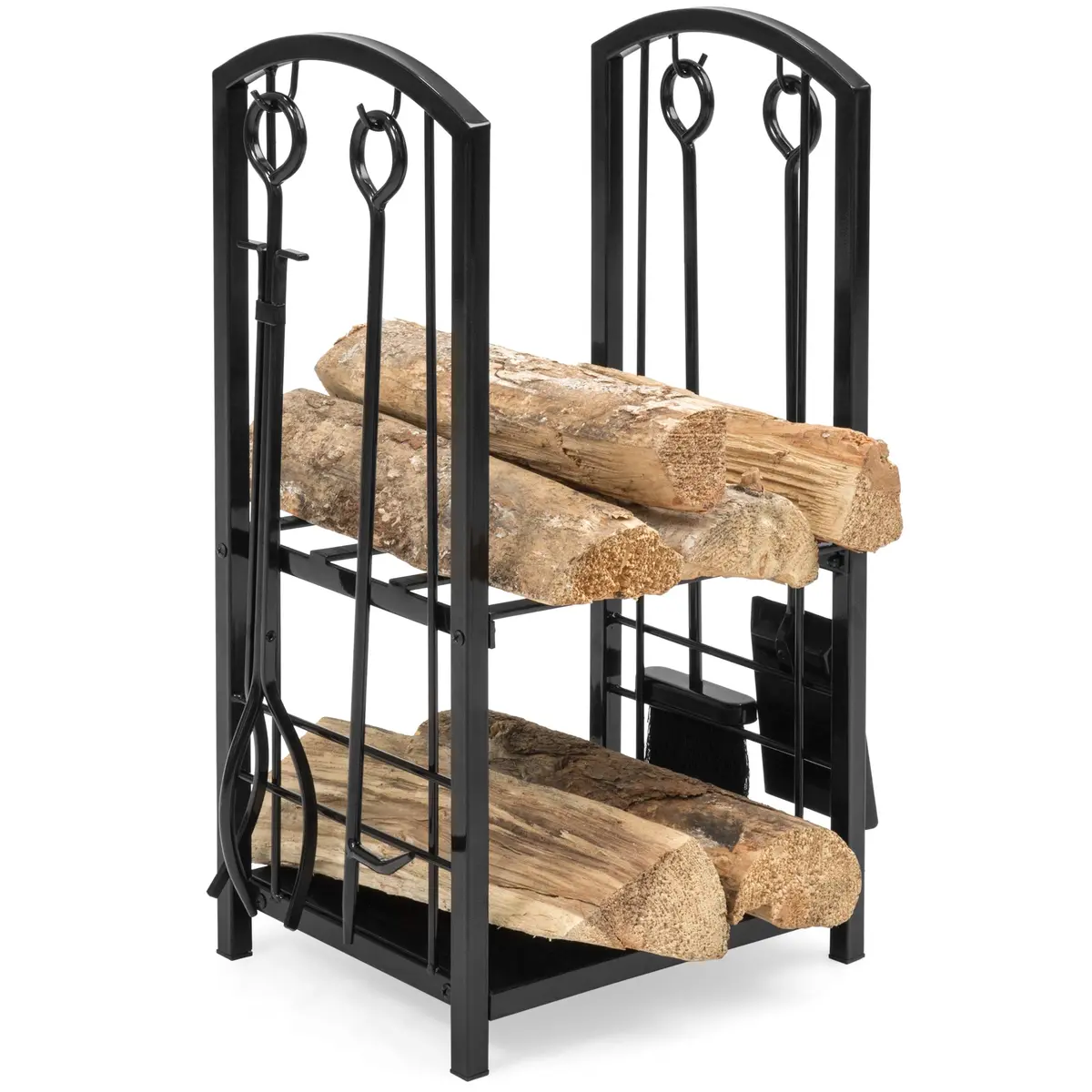5-Piece Firewood Log Rack Holder Tools Set W/ Hook, Broom, Shovel, Tongs 1