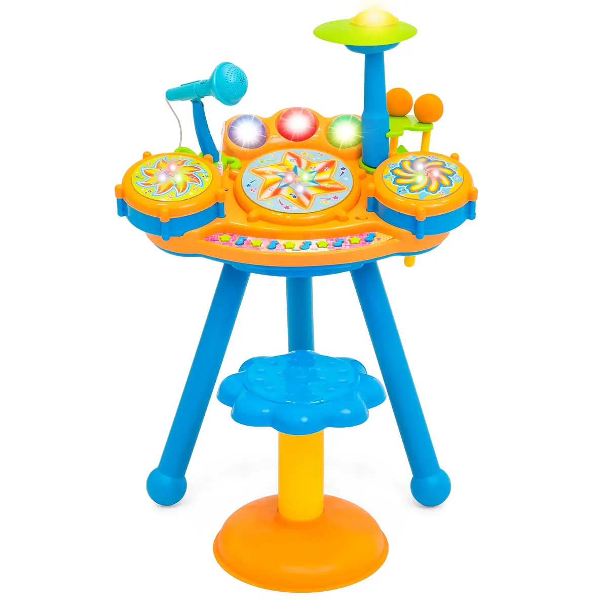 Kids Electronic Toy Drum Musical Instrument Play Set W/ Stool, Microphone 1