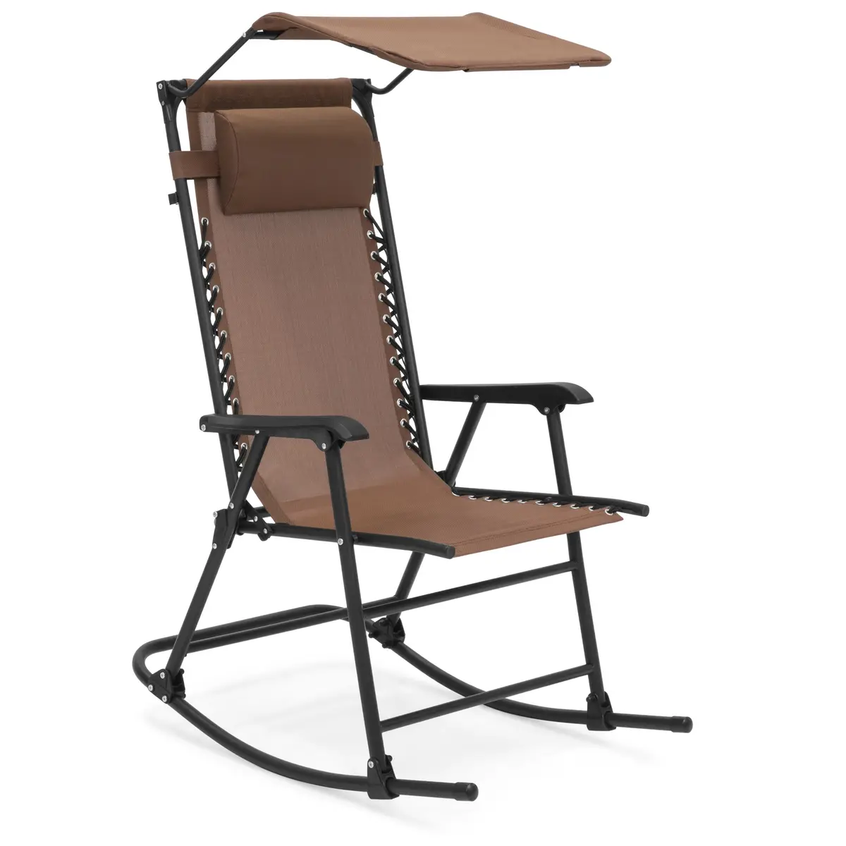 Folding Zero Gravity Mesh Rocking Chair W/ Sunshade Canopy, Steel Frame 2