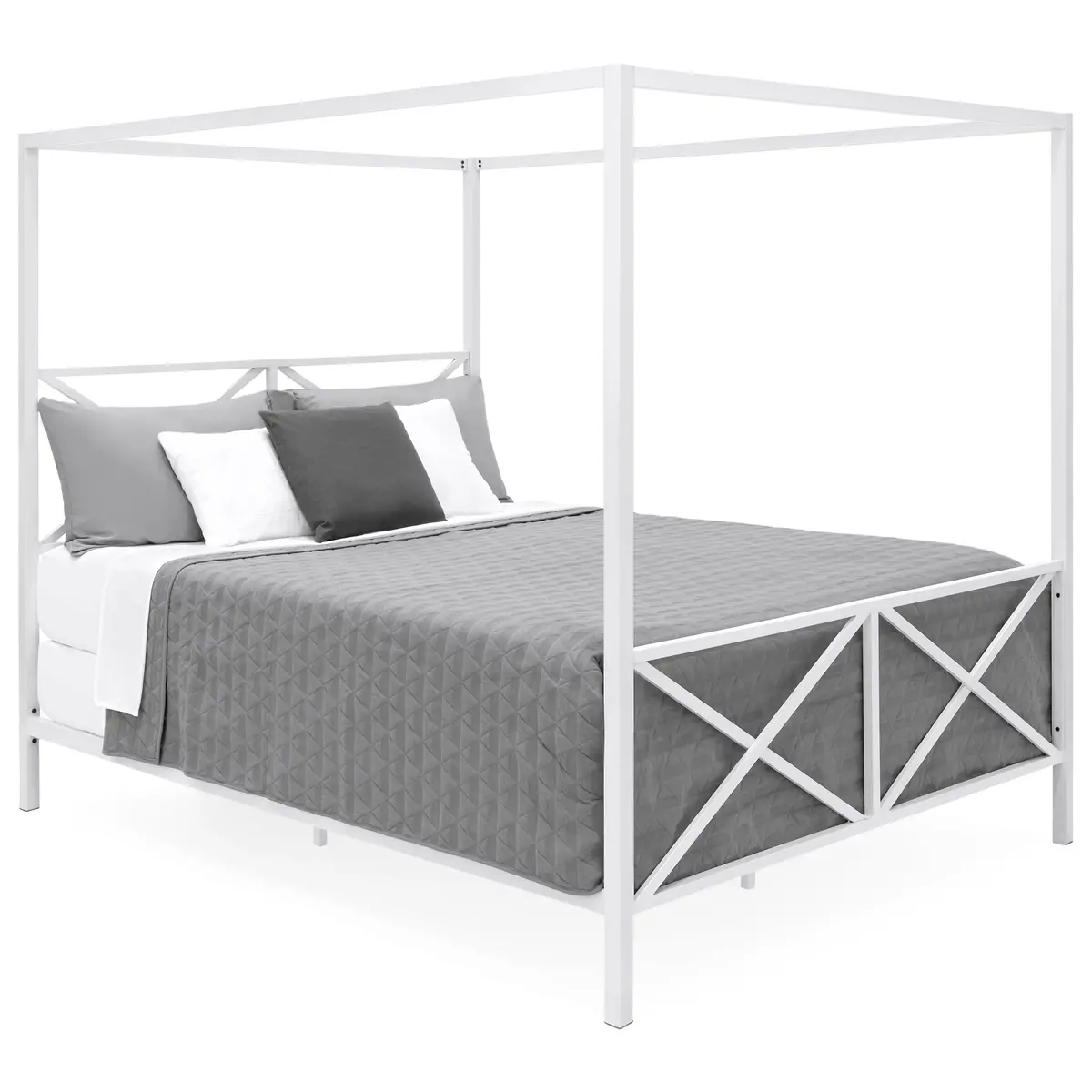 Modern Metal 4 Post Canopy Queen Bed Frame 2
