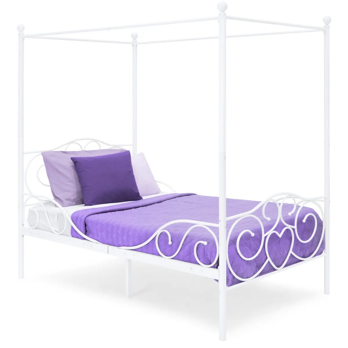 Classic 4-Post Metal Canopy Twin Bed Frame W/ Scroll Design 1