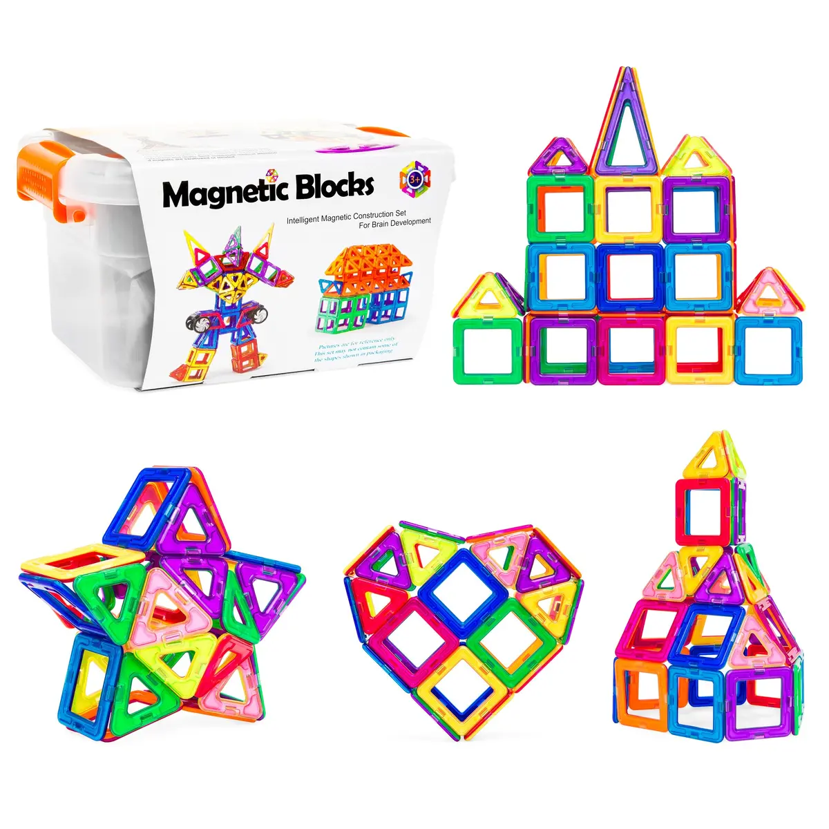 64-Piece Kids Magnetic Building Block Tiles Set W/ Carrying Box - Multicolor 1