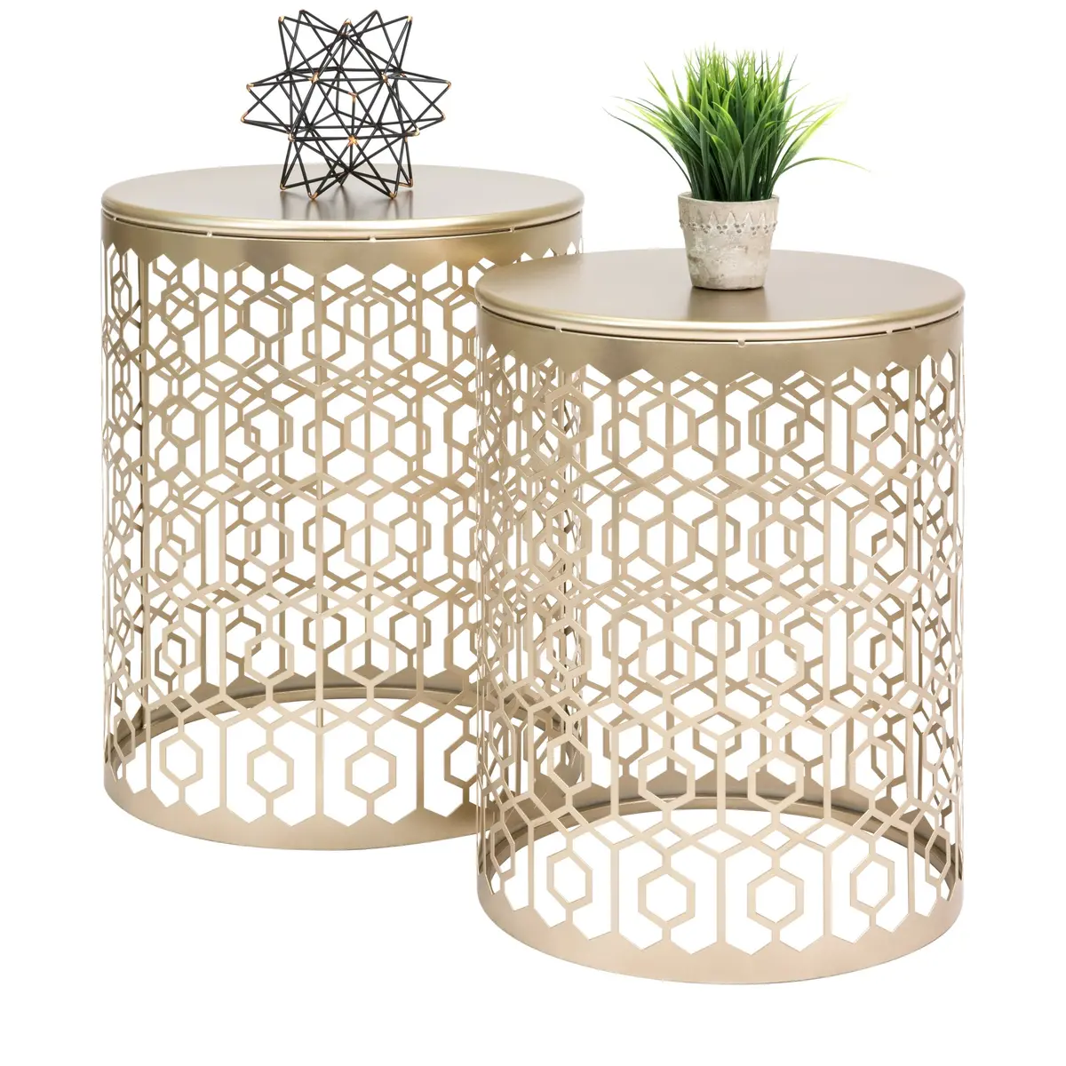 Set Of 2 Decorative Round Side Accent Table Nightstands 1