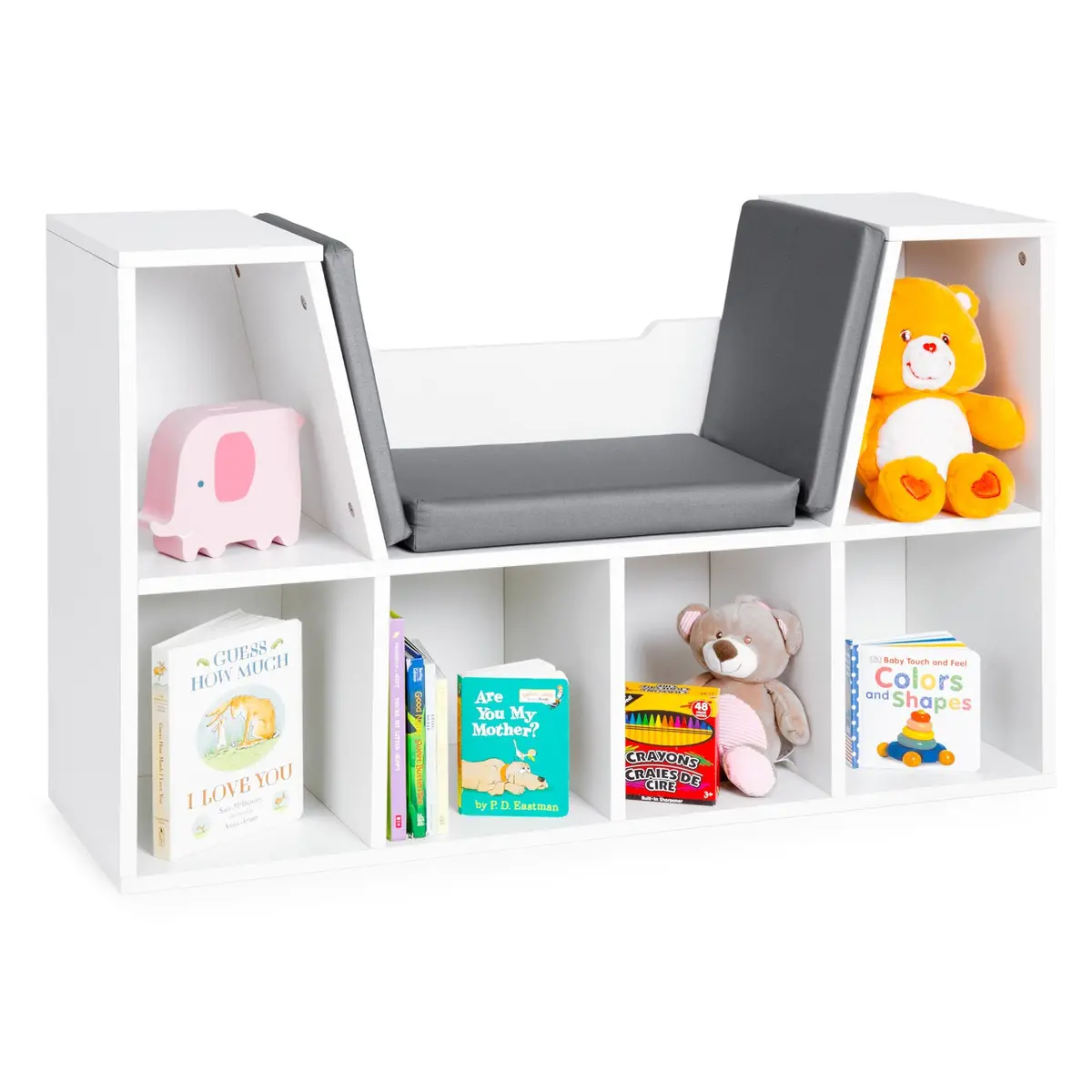 6-Cubbie Kids Bookcase Furniture Accent W/ Cushioned Reading Nook 1
