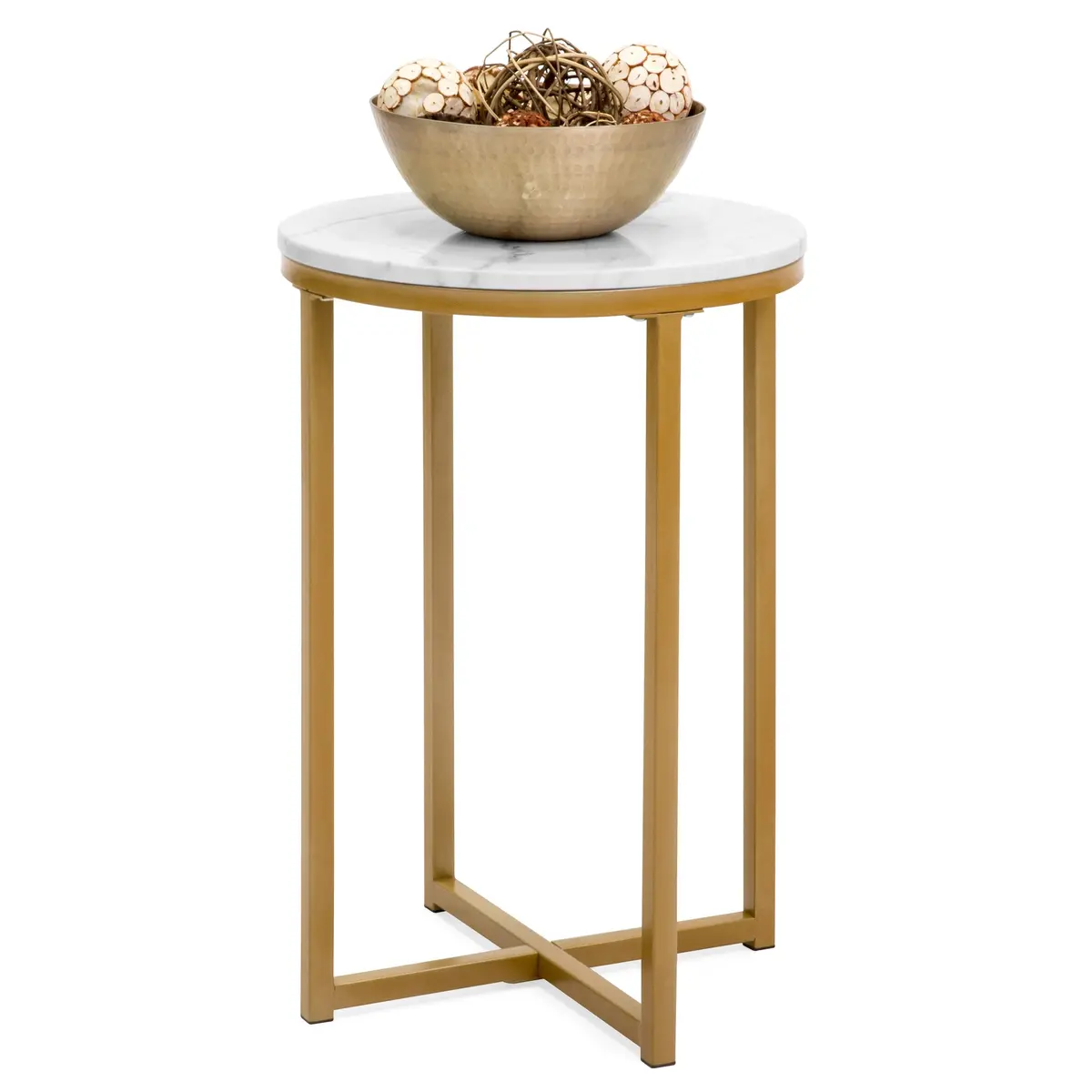 16In Round Side Table W/ Faux Marble Top 1