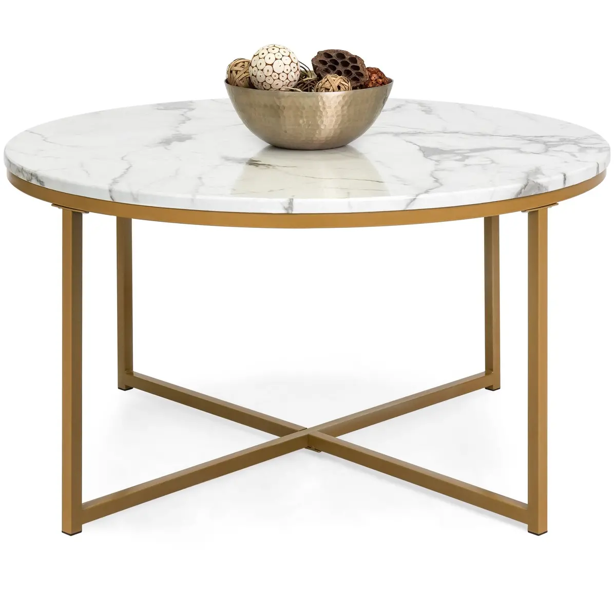 36In Round Coffee Table W/ Faux Marble Top 1