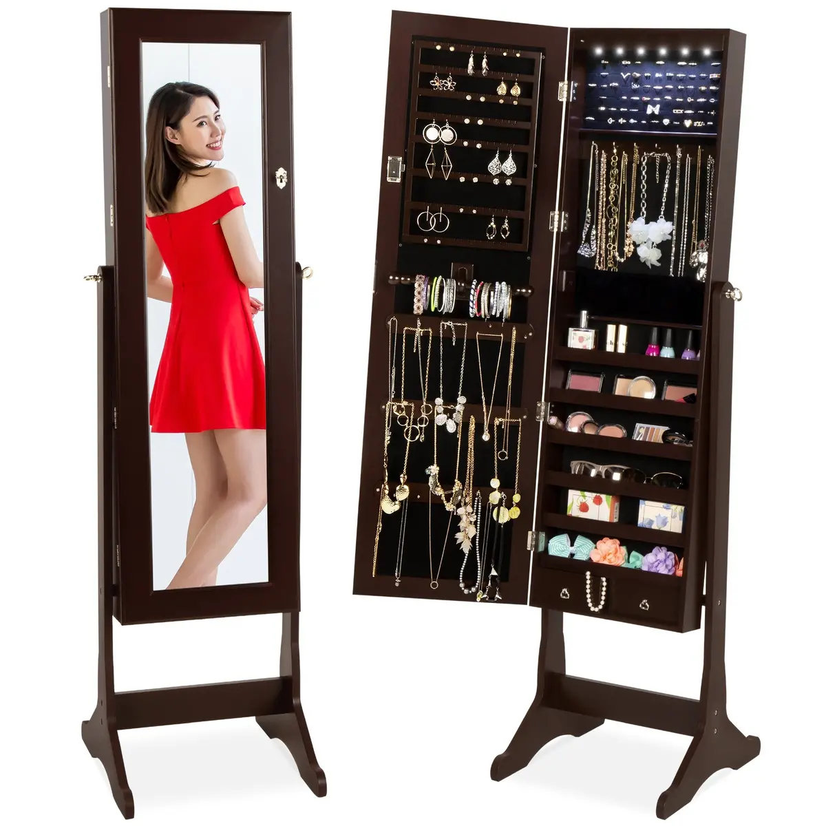 6-Tier Standing Jewelry Mirror Armoire W/ Led Lights 2