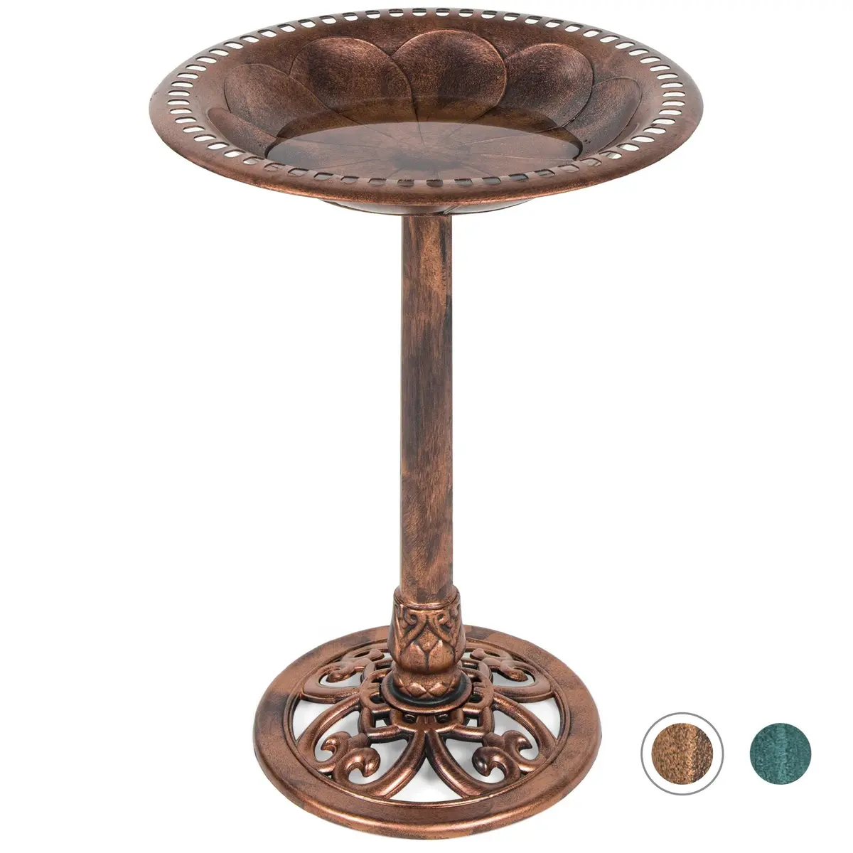 Vintage Outdoor Garden Bird Bath W/ Fleur-De-Lis Accents 2
