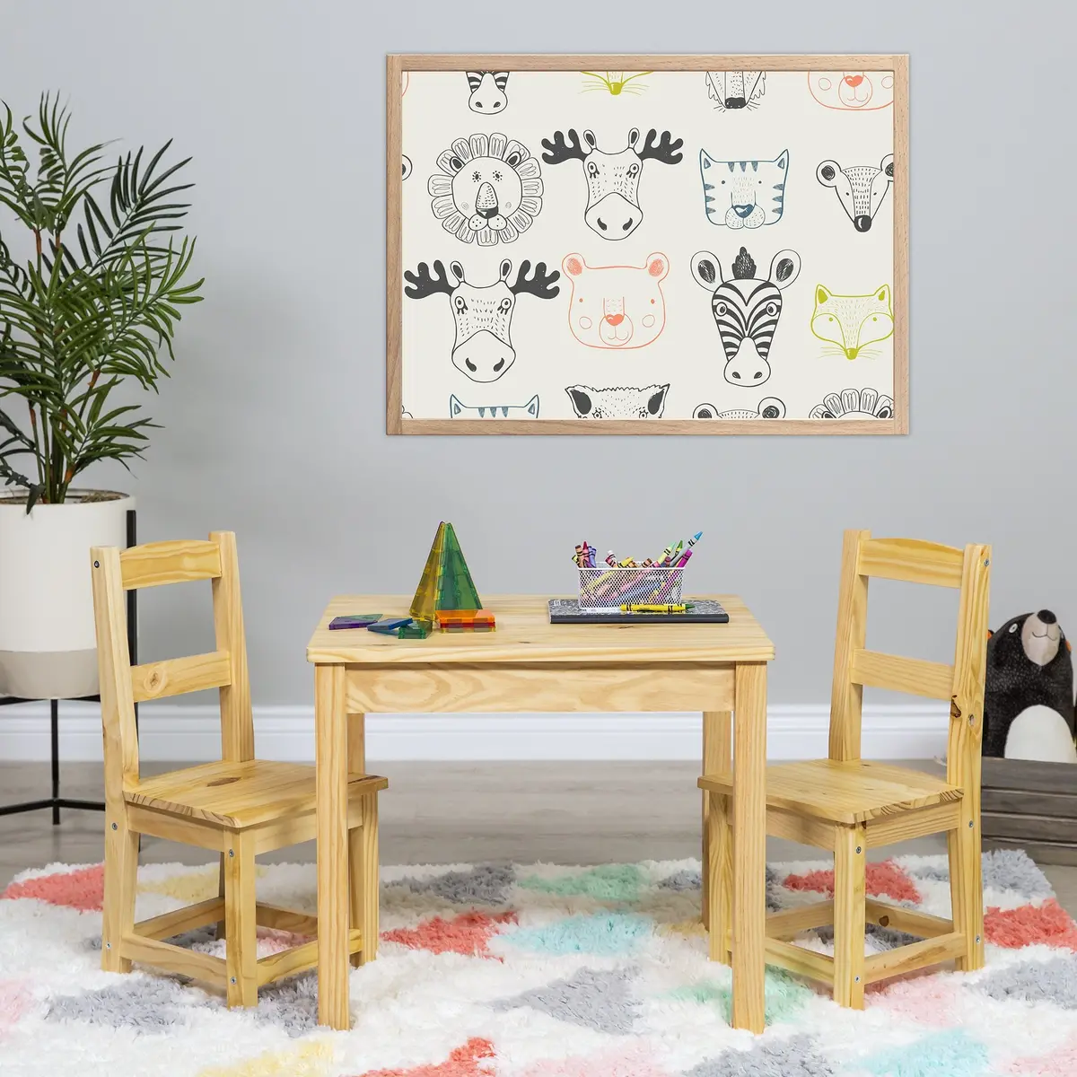 3-Piece Kids Wooden Activity Table Furniture Set W/ 2 Chairs 1
