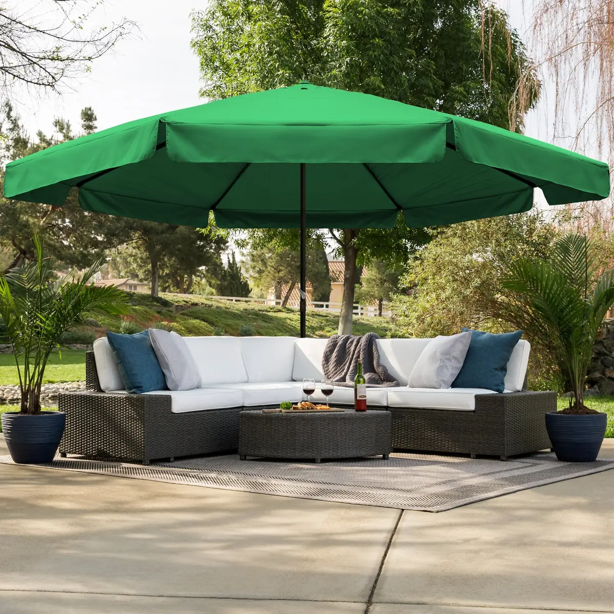 16Ft Market Patio Umbrella W/ Cross Base, Crank, Aluminum Frame 3