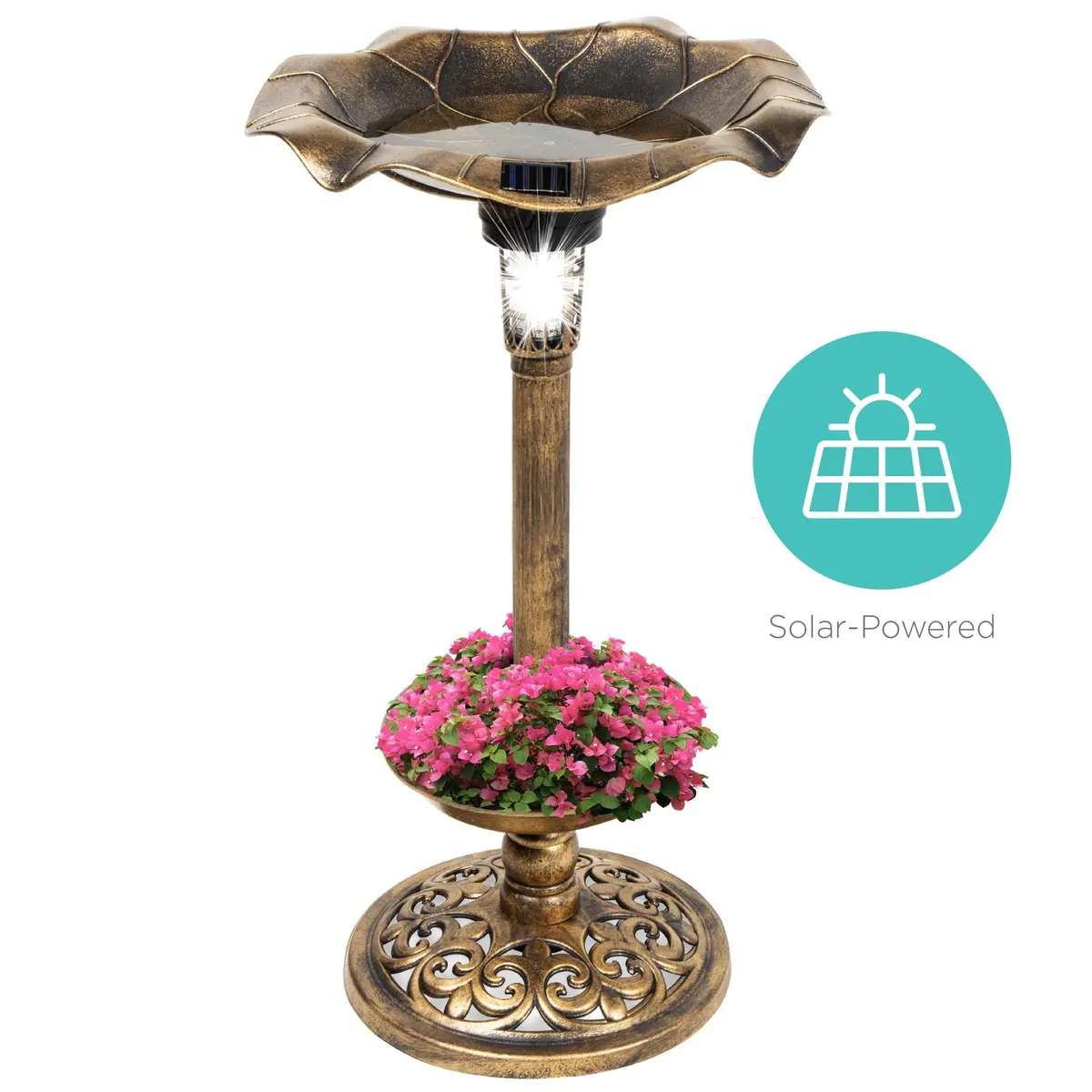 Solar Lighted Bird Bath W/ Planter 1