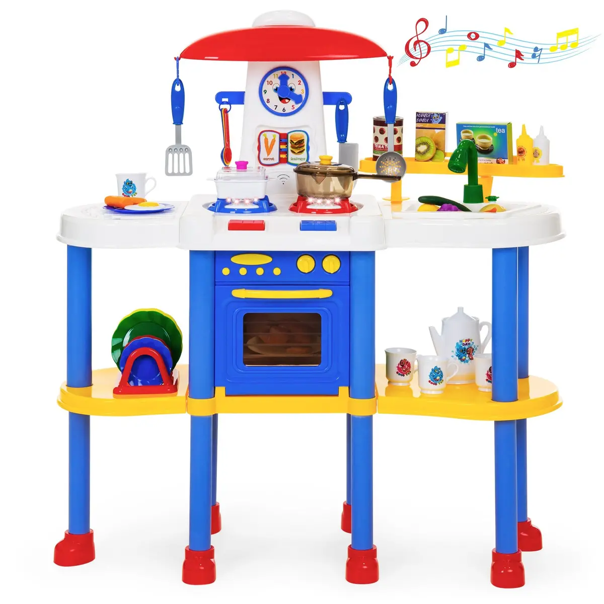Kids Pretend Kitchen Cooking Play Set W/ 67 Accessories, Lights, Sounds 1