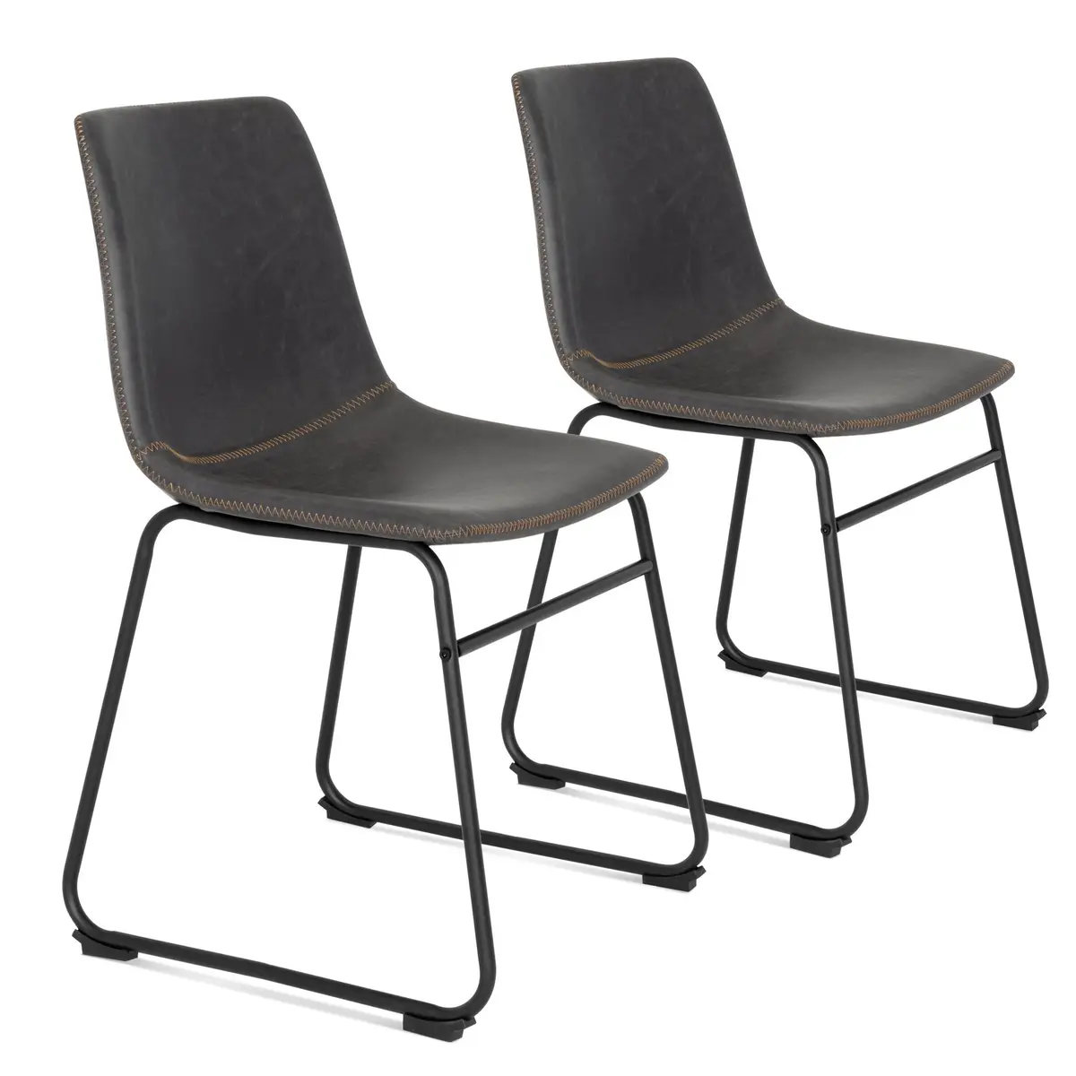 Set Of 2 Distressed Faux Leather Dining Chairs W/ Metal Frame 1