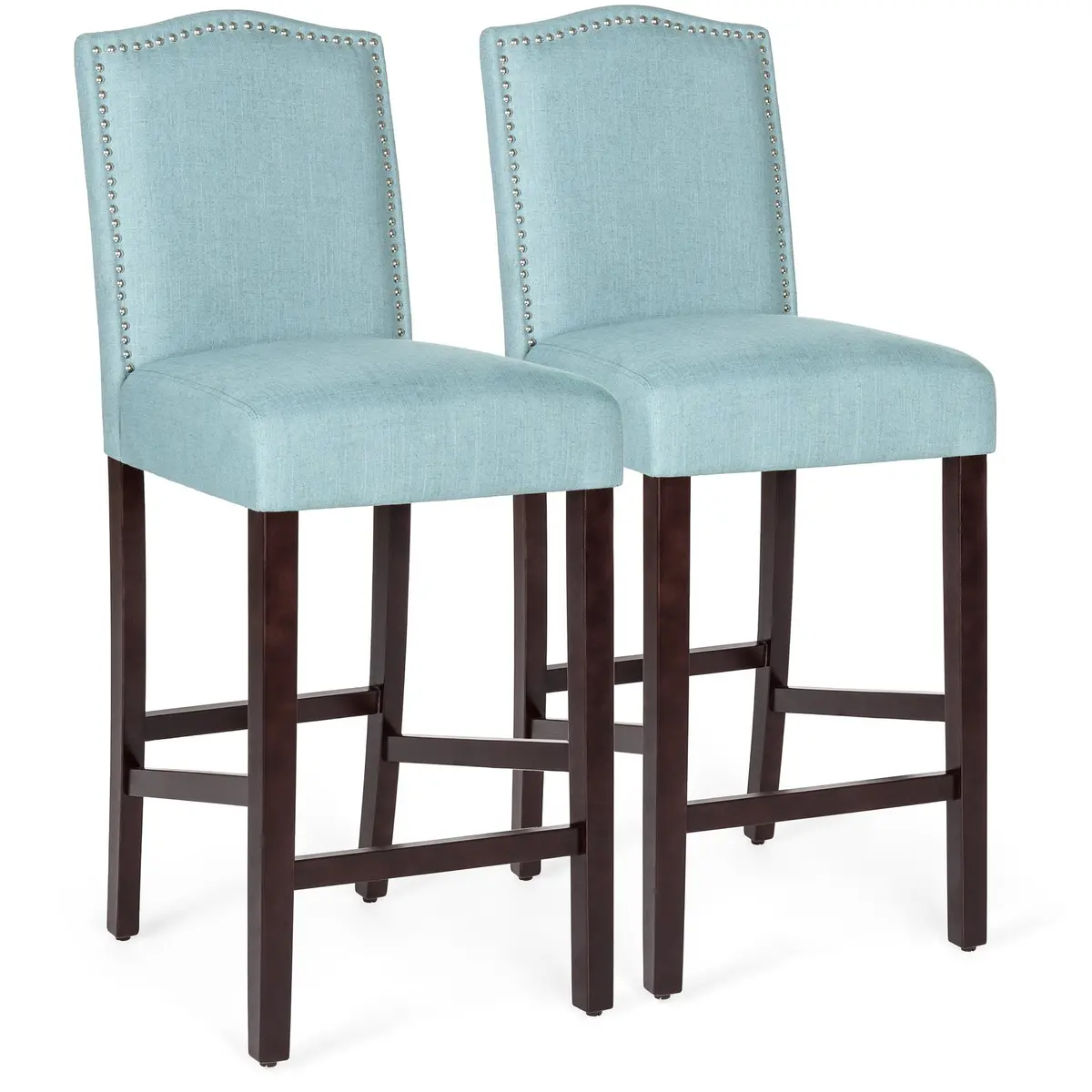 Set Of 2 30In Upholstered Counter Height Bar Stools W/ Studded Trim Back 1
