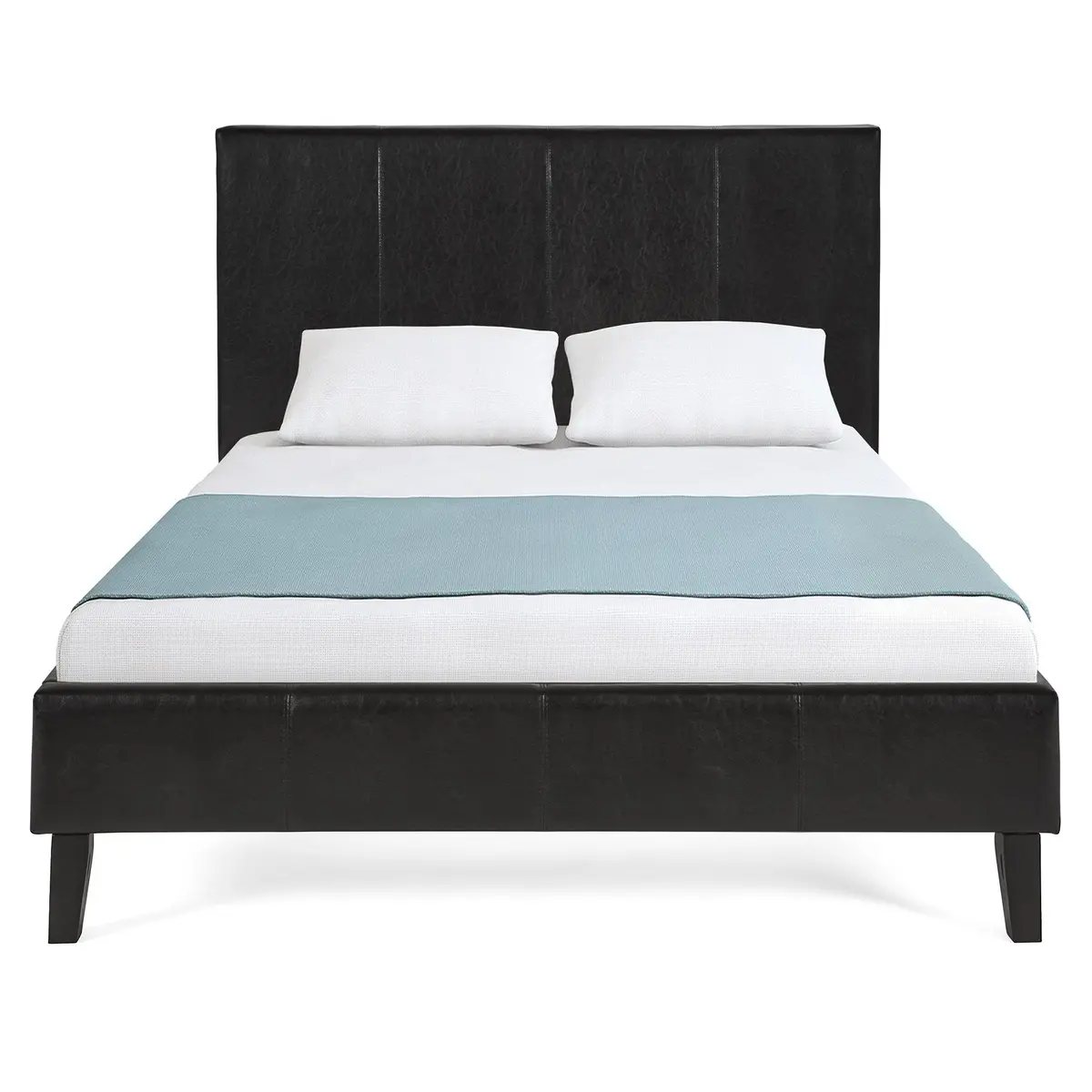 Modern Faux Leather Platform Bed Frame W/ Wooden Slats 2