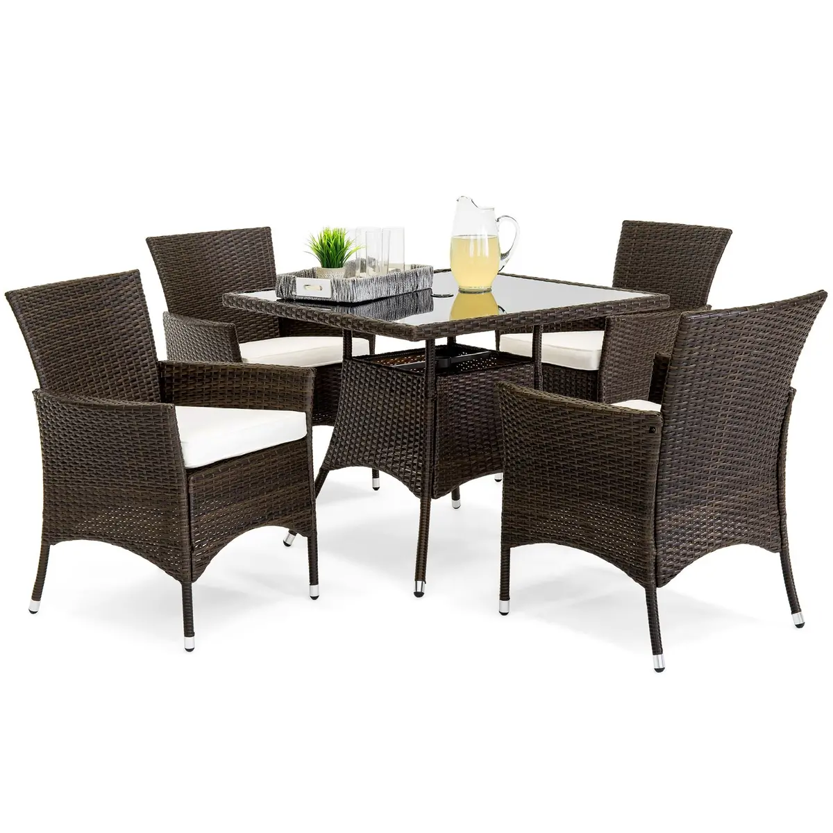 5-Piece Wicker Patio Dining Table Set W/ 4 Chairs 1