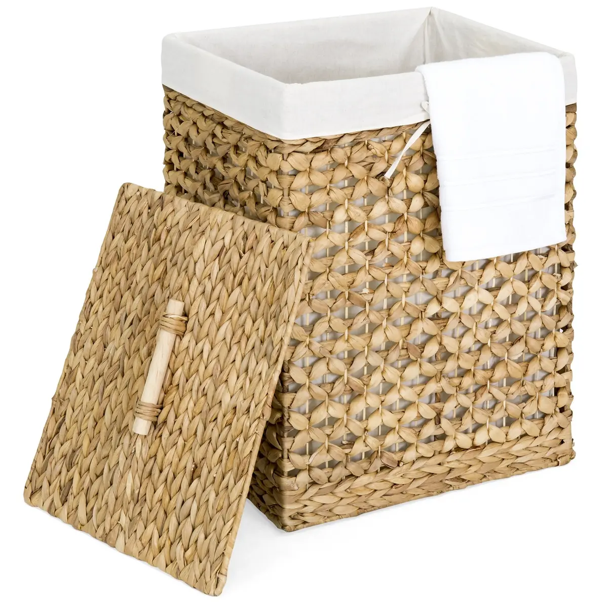Water Hyacinth Woven Laundry Hamper Basket W/ Removable Liner, Lid 2