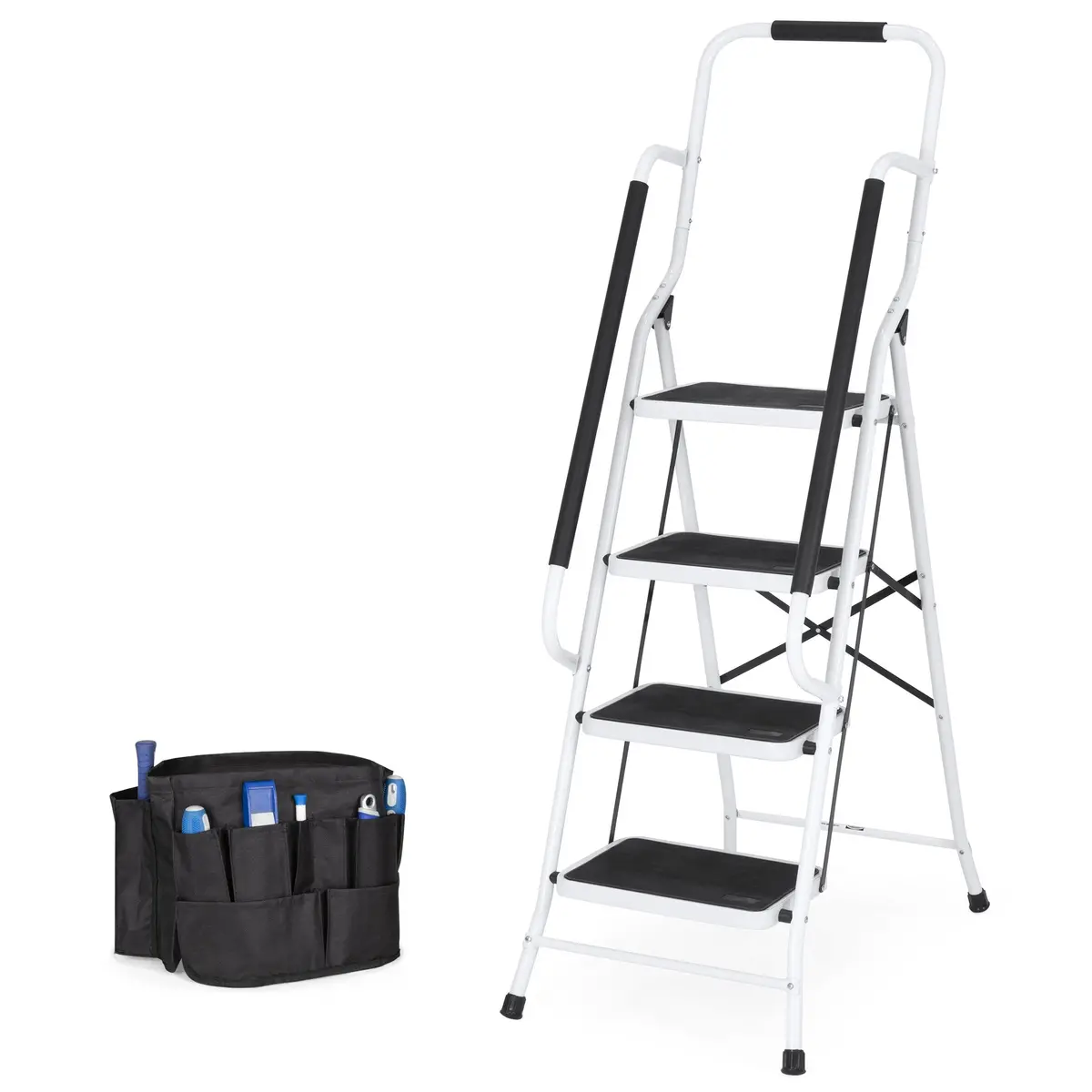 4-Step Portable Folding Ladder W/ Handrails, Tool Bag 1