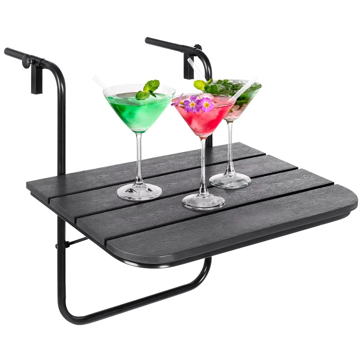 Foldable Hanging Balcony Railing Table W/ Compact Metal Frame - Black 1