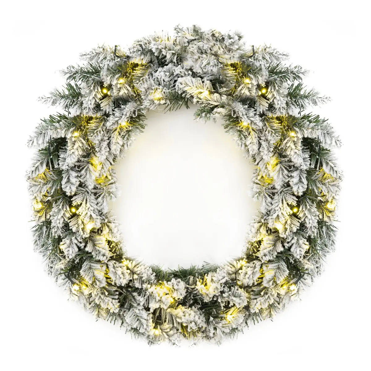 24In Pre-Lit Artificial Flocked Christmas Pine Wreath W/ 50 White Led Lights 1