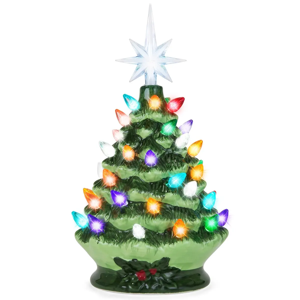 9.5In Pre-Lit Hand-Painted Ceramic Tabletop Christmas Tree 1