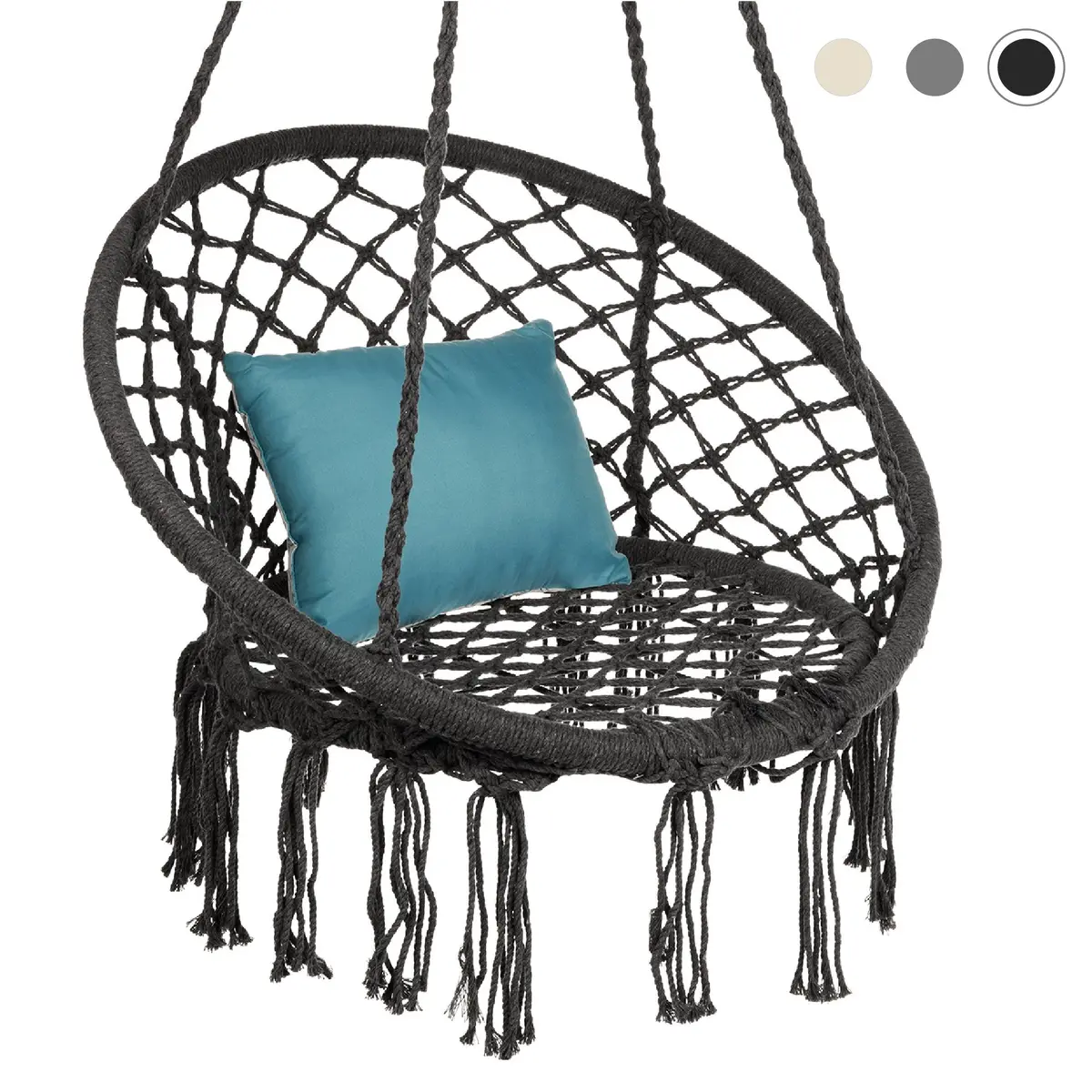 Cotton Macrame Hammock Hanging Chair Swing, Handwoven W/ Backrest 3