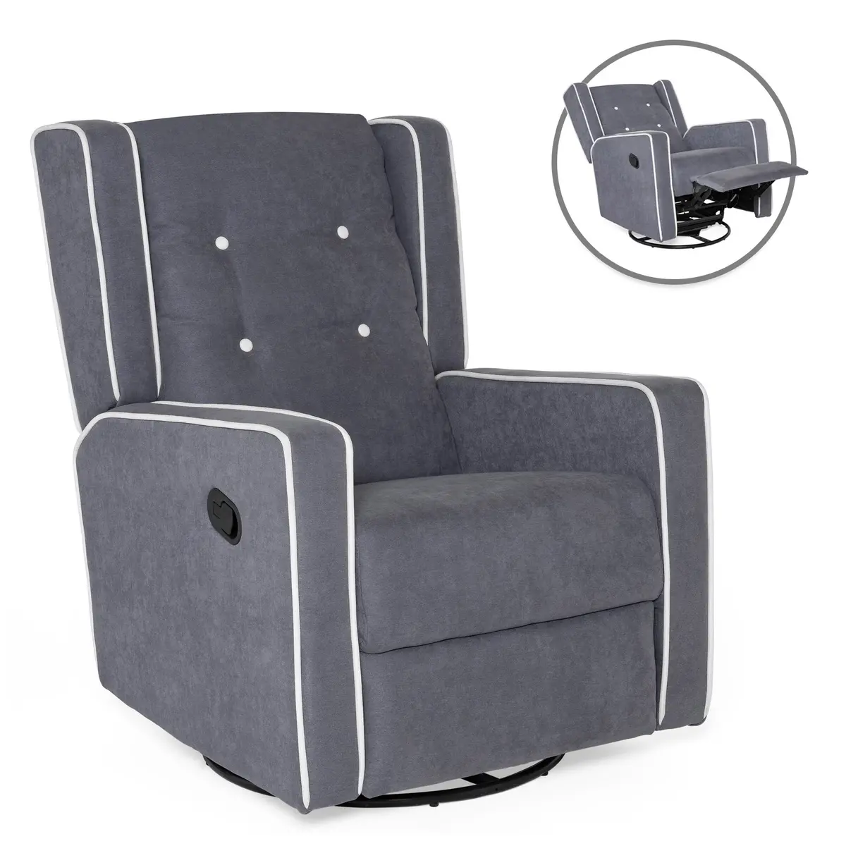 Mid-Century Modern Polyester Upholstered Swivel Recliner Rocking Chair 1