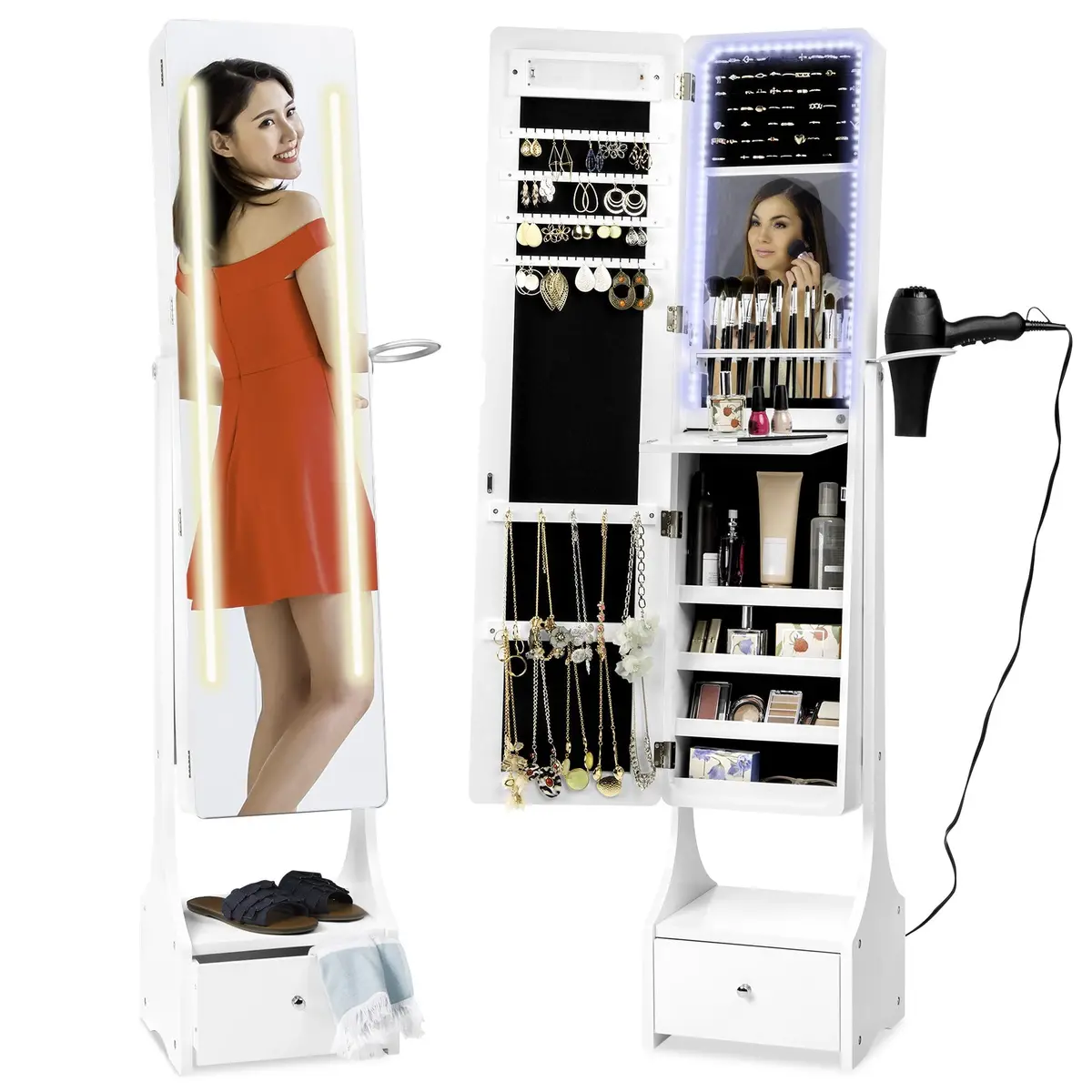 Standing Full Length Led Mirror Jewelry Armoire W/Interior & Exterior Lights 3